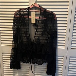 #1444** Black Sheer Lace Top